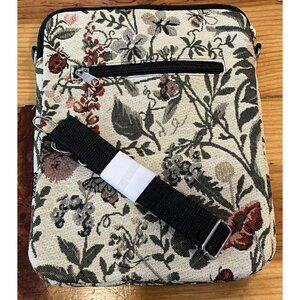 Floral Butterfly Lady Bug Tapestry Crossbody Bag Tablet Purse New 8x10